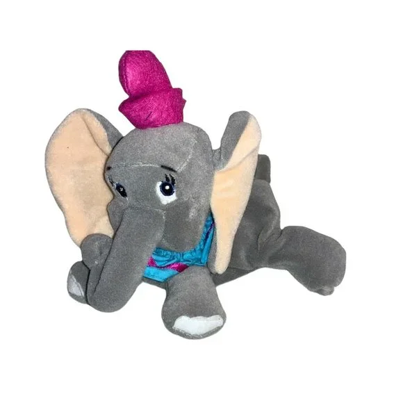 The Disney Store Plush Bean Bag Toy DUMBO 8 " - pink hat - Picture 1 of 5